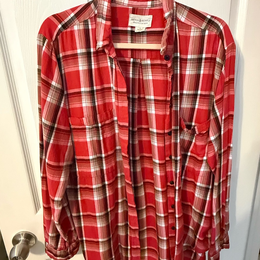 Red Plaid Button-Up Shirt
